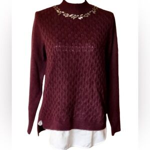 Simply Vera Vera Wang embellished layered-look tunic Burgandy Cable knit sweater